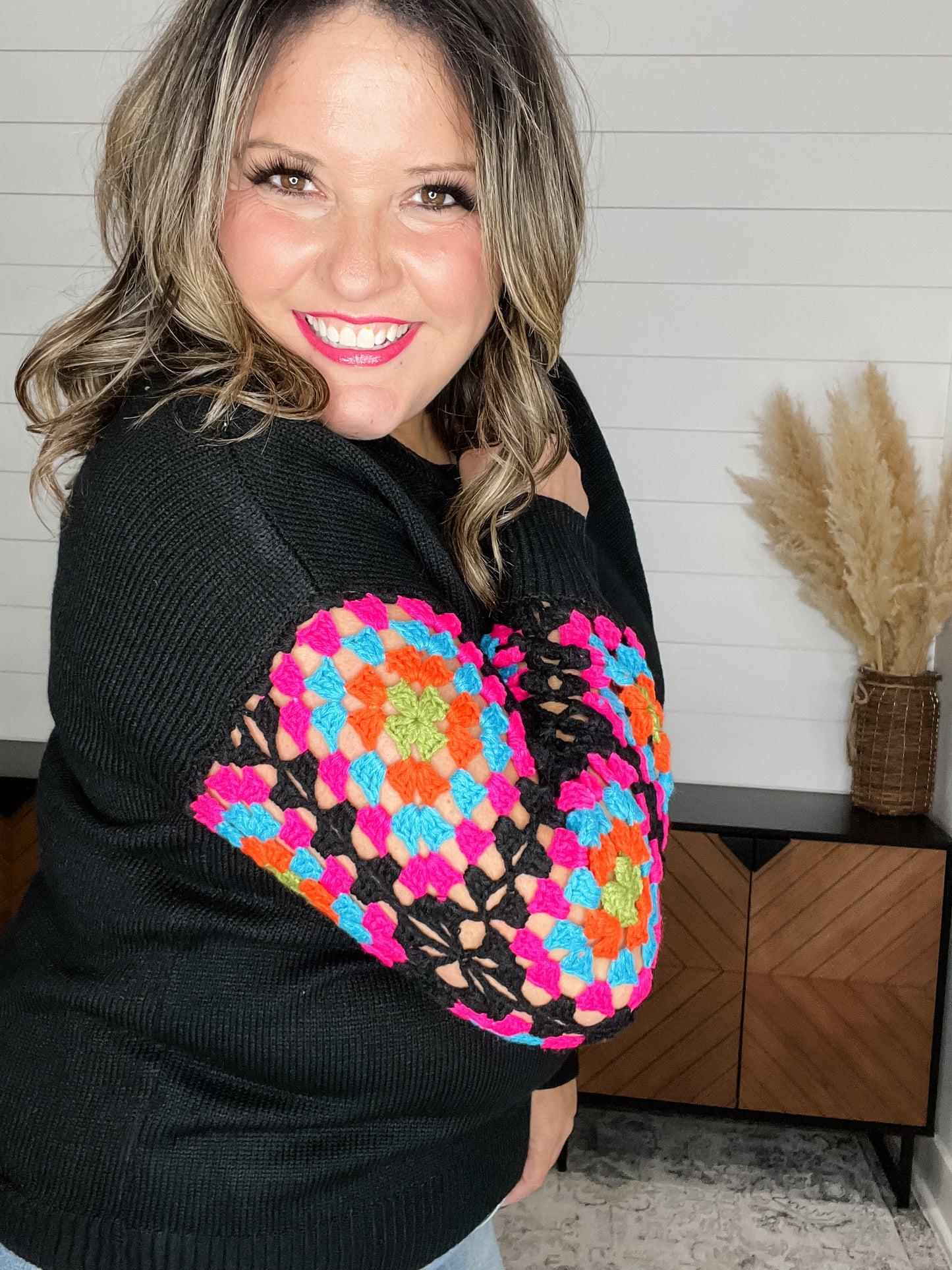 "What's Old Is New Again" Crochet Patchwork Sleeve Sweater