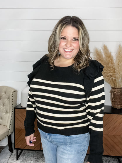 "Tish" Long Sleeve Ruffle Shoulder Sweater