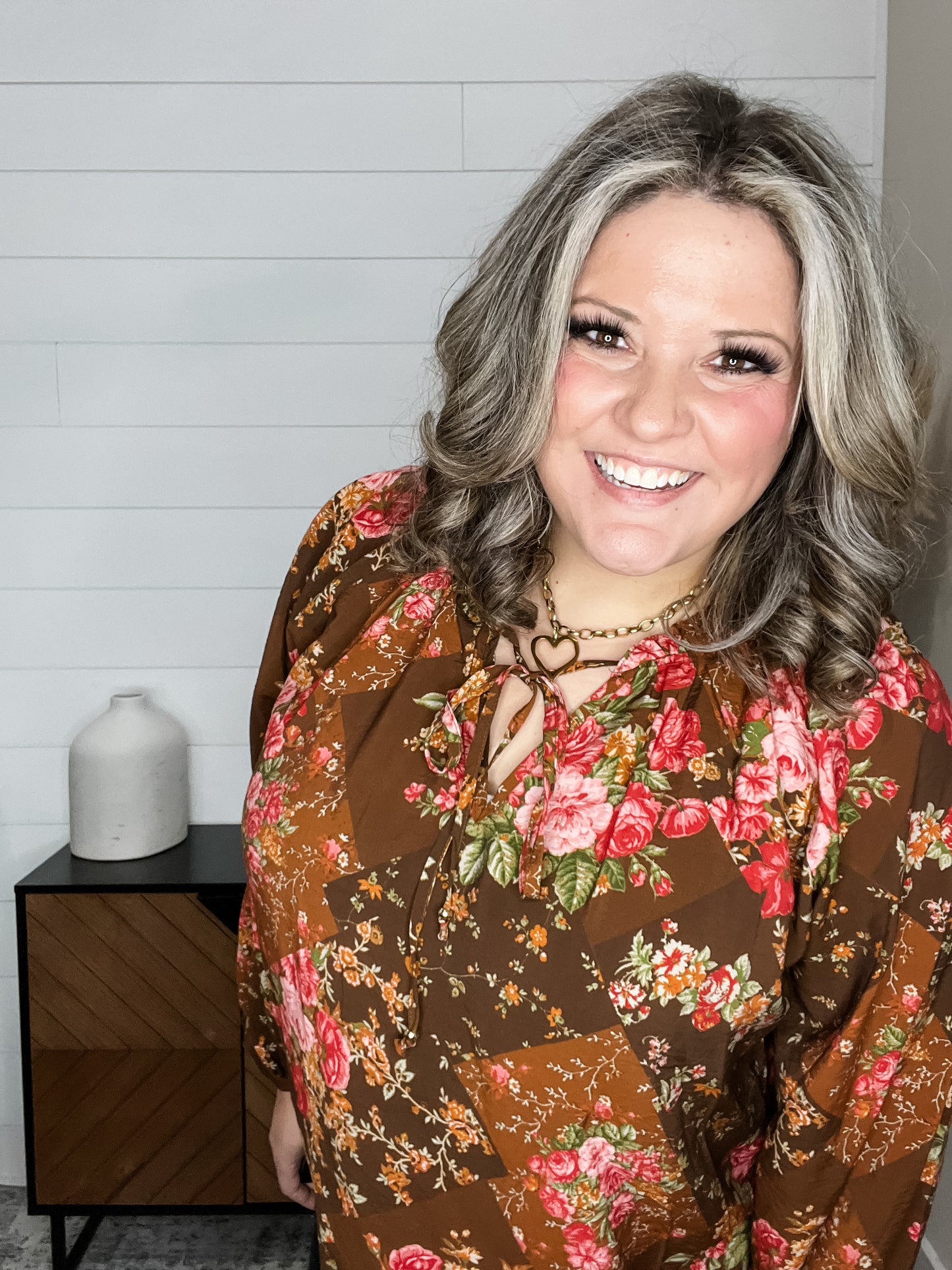 "Yes You Do" Long Balloon Sleeve Floral with Ruffle Collar