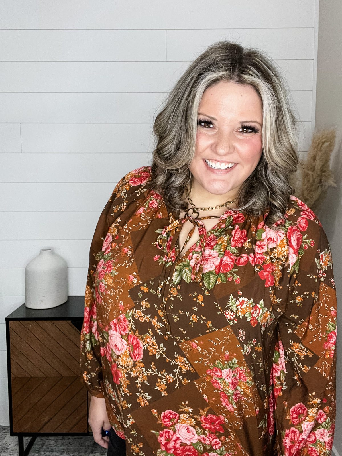 "Yes You Do" Long Balloon Sleeve Floral with Ruffle Collar