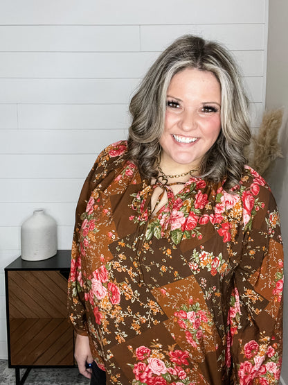 "Yes You Do" Long Balloon Sleeve Floral with Ruffle Collar