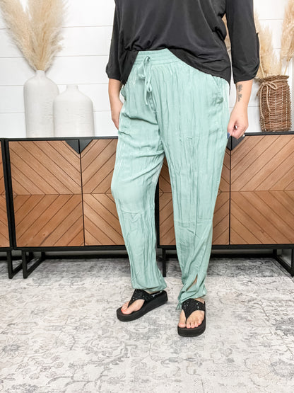 "Augusta" Flowy Fabric Pats with Ankle Tie Detail