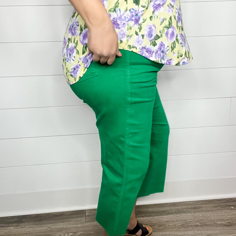Judy Blue "Seeing Green" Kelly Green Tummy Control Wide Leg Crops