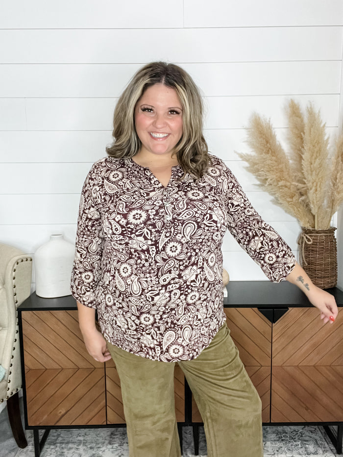 Dear Scarlett "Circle" 3/4 Sleeve Button Front Lizzy Luxe