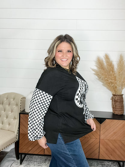 "Ride Em Cowboy" Checkered Long Sleeve