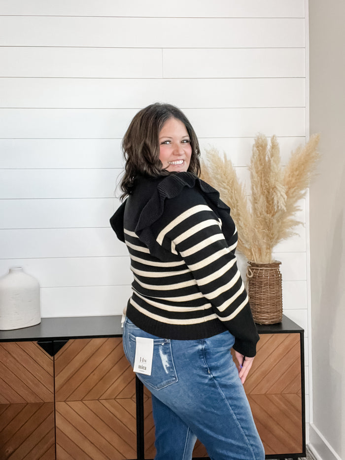 "Tish" Long Sleeve Ruffle Shoulder Sweater