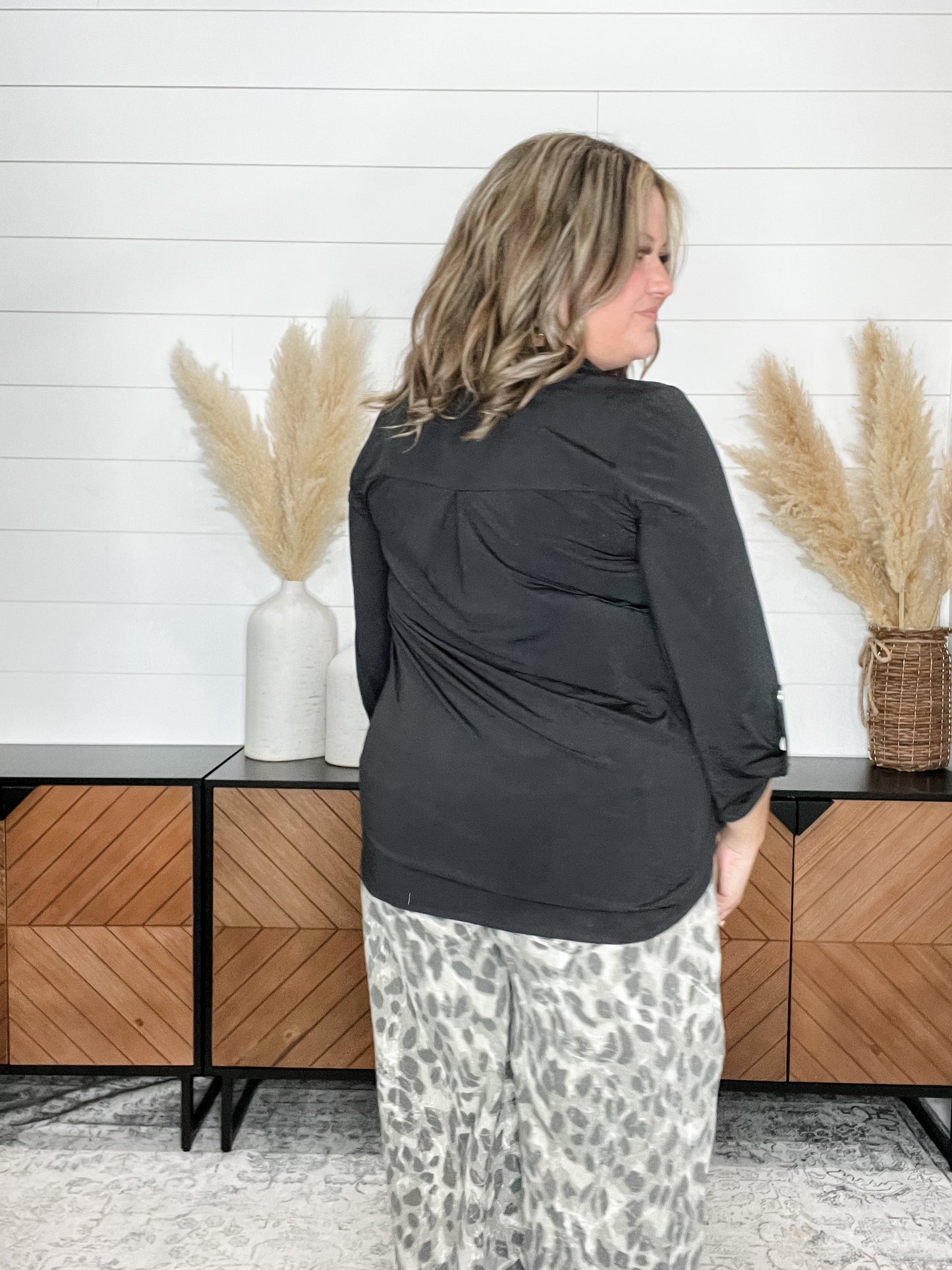 Dear Scarlett "Bold Choice" 3/4 Sleeve Split Neck (Black)