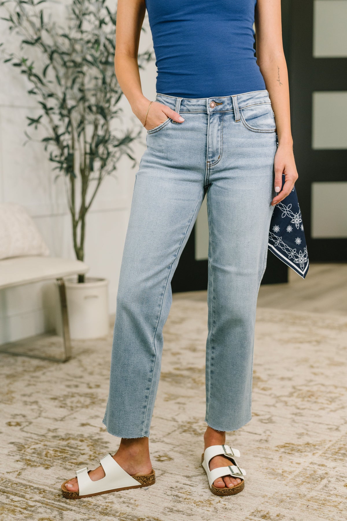 Judy Blue "Eleanor" Petite Ankle Straight w Bandana Loop