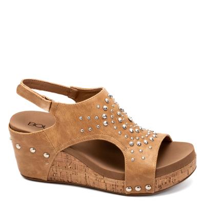 "Docie Doe" Wedge Sandal with Embelishment By Corkys (Caramel)