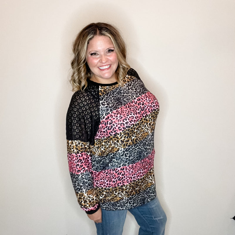 "Take It On" Animal Print Long Sleeve with Lace Shoulder Detail