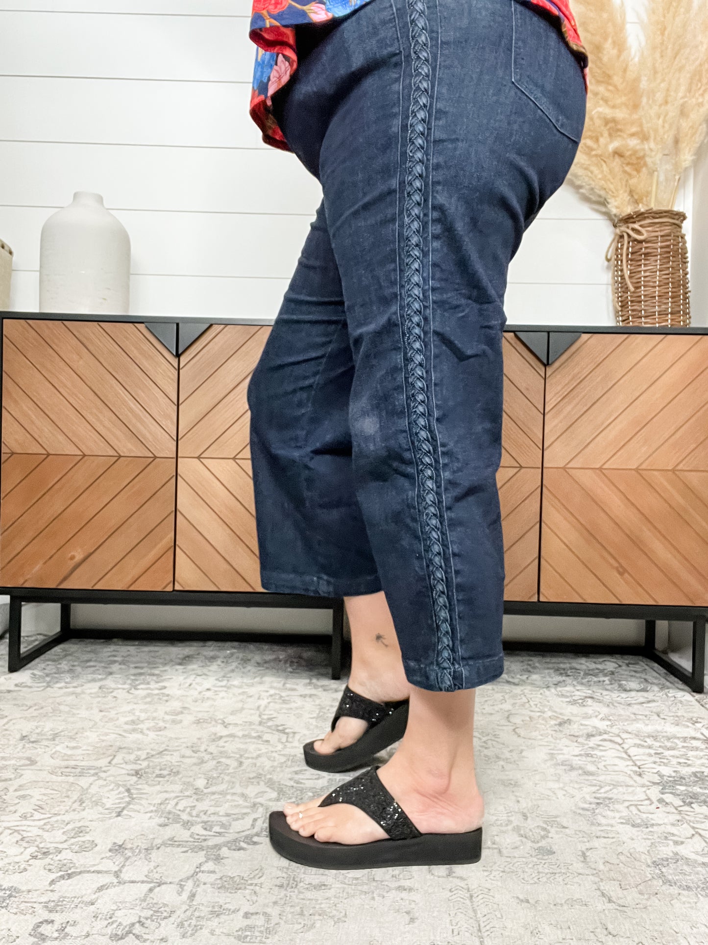 Judy Blue "Back For More" Side Seam Braid Detail Wide Leg Crop