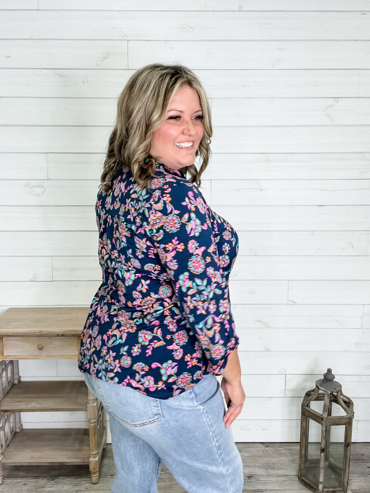 "Bertha" 3/4 Sleeve Split Neck