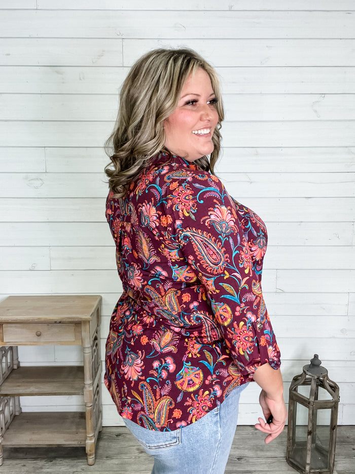 "Audra" 3/4 Sleeve Split Neck