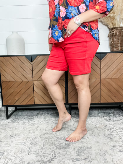 Judy Blue "Red Alert" Tummy Control Red Bermuda Shorts