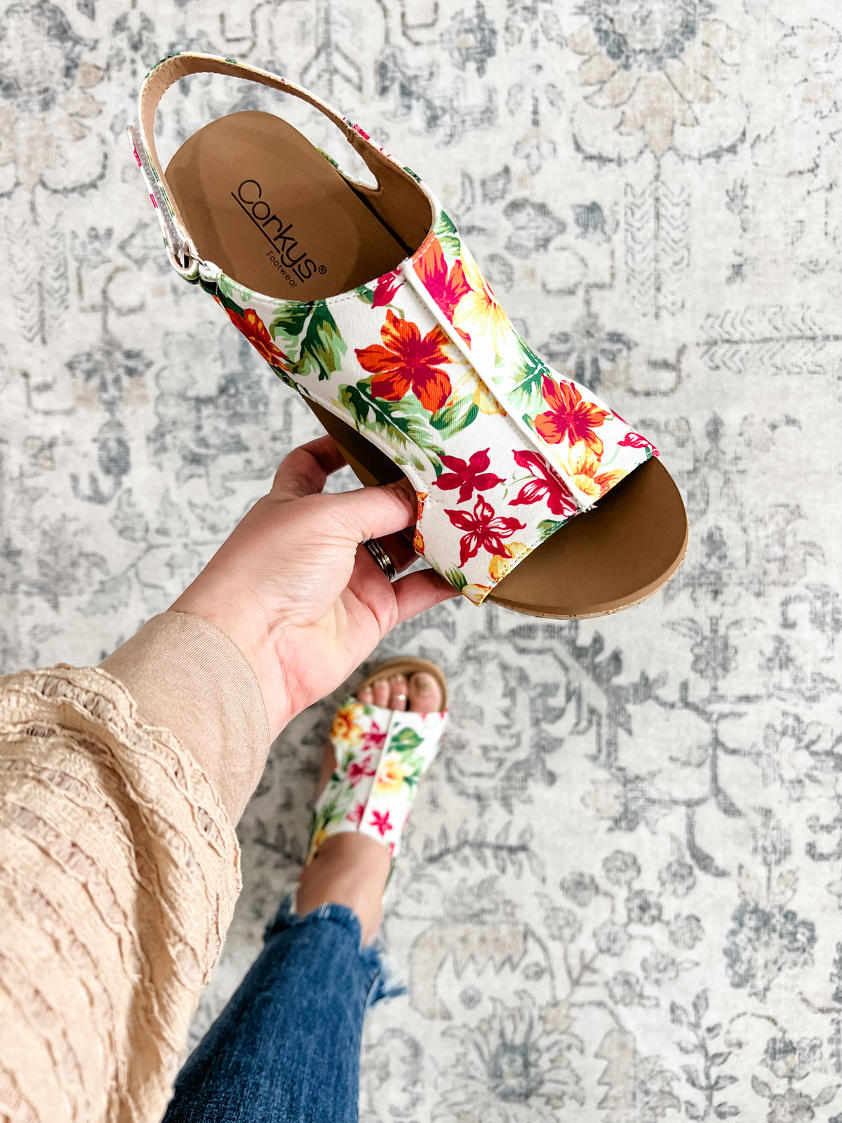 Corkys "Carley" Wedge Sandal (White Floral)