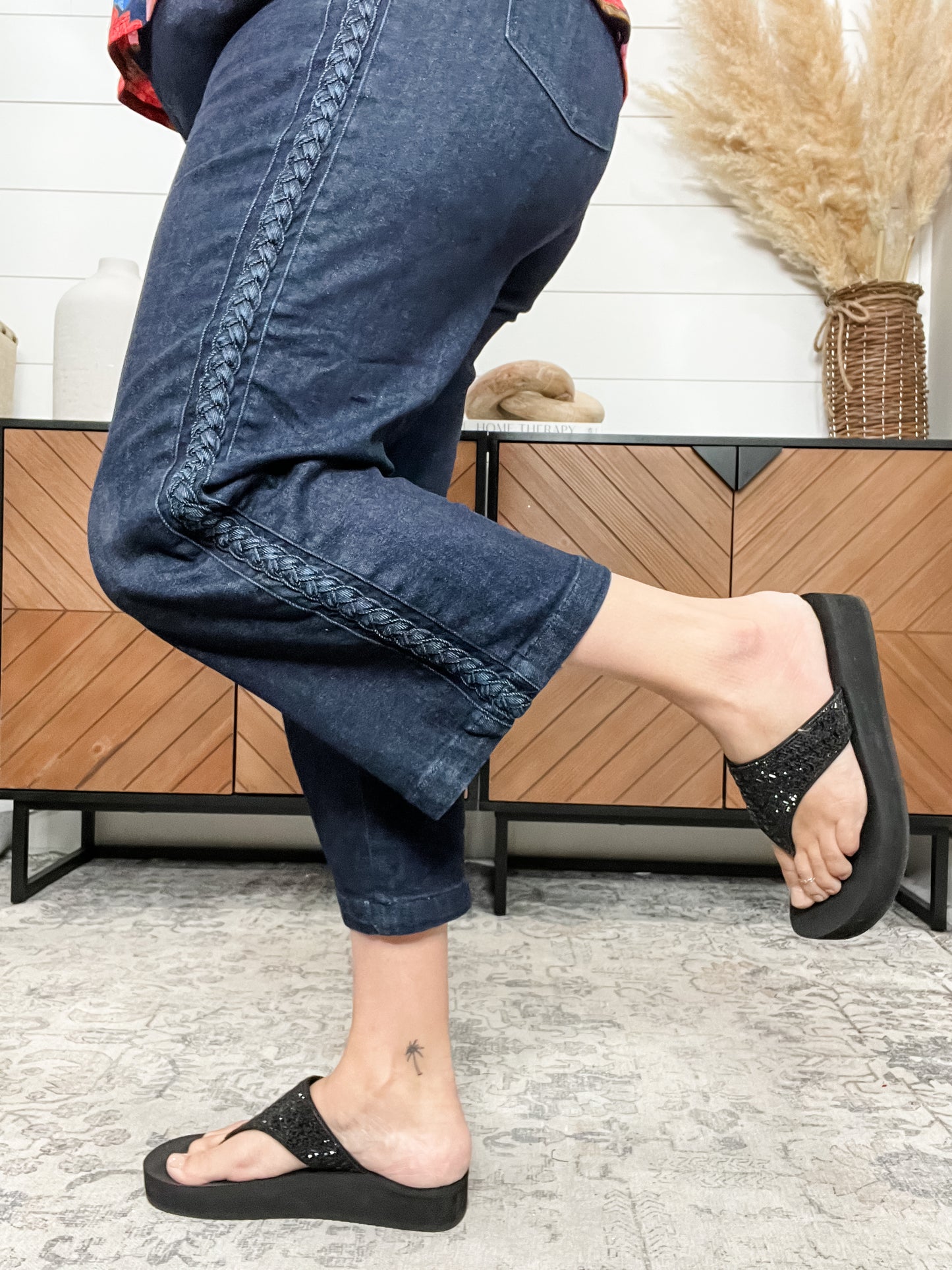 Judy Blue "Back For More" Side Seam Braid Detail Wide Leg Crop