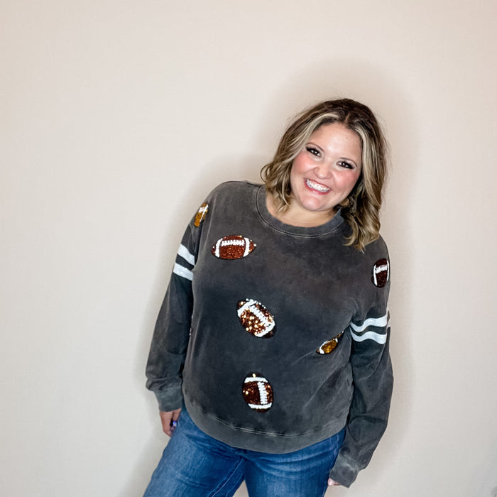 "Touchdown" Football Sequinned Crew Neck