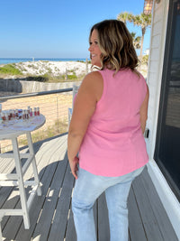 "Caldwell" Waffle Texture Tank with Chest Pockets and Faux Buttons (Pink)