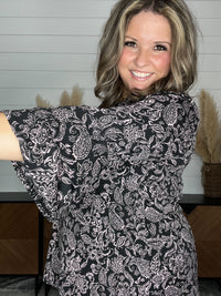 Dear Scarlett "Rhodium" Tiered Bell Sleeve Split Neck