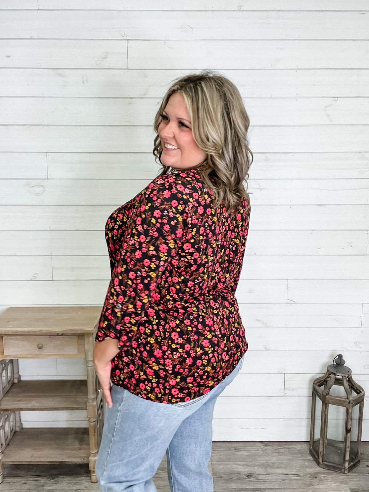 "Rectangle" 3/4 Sleeve Button Front Lizzy Luxe