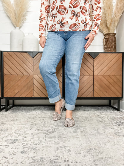 Judy Blue "Hastings" Criss Cross Waist Boyfriend Jeans