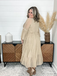 "Country In The Park" Long Sleeve V Neck Lace Dress (Taupe)