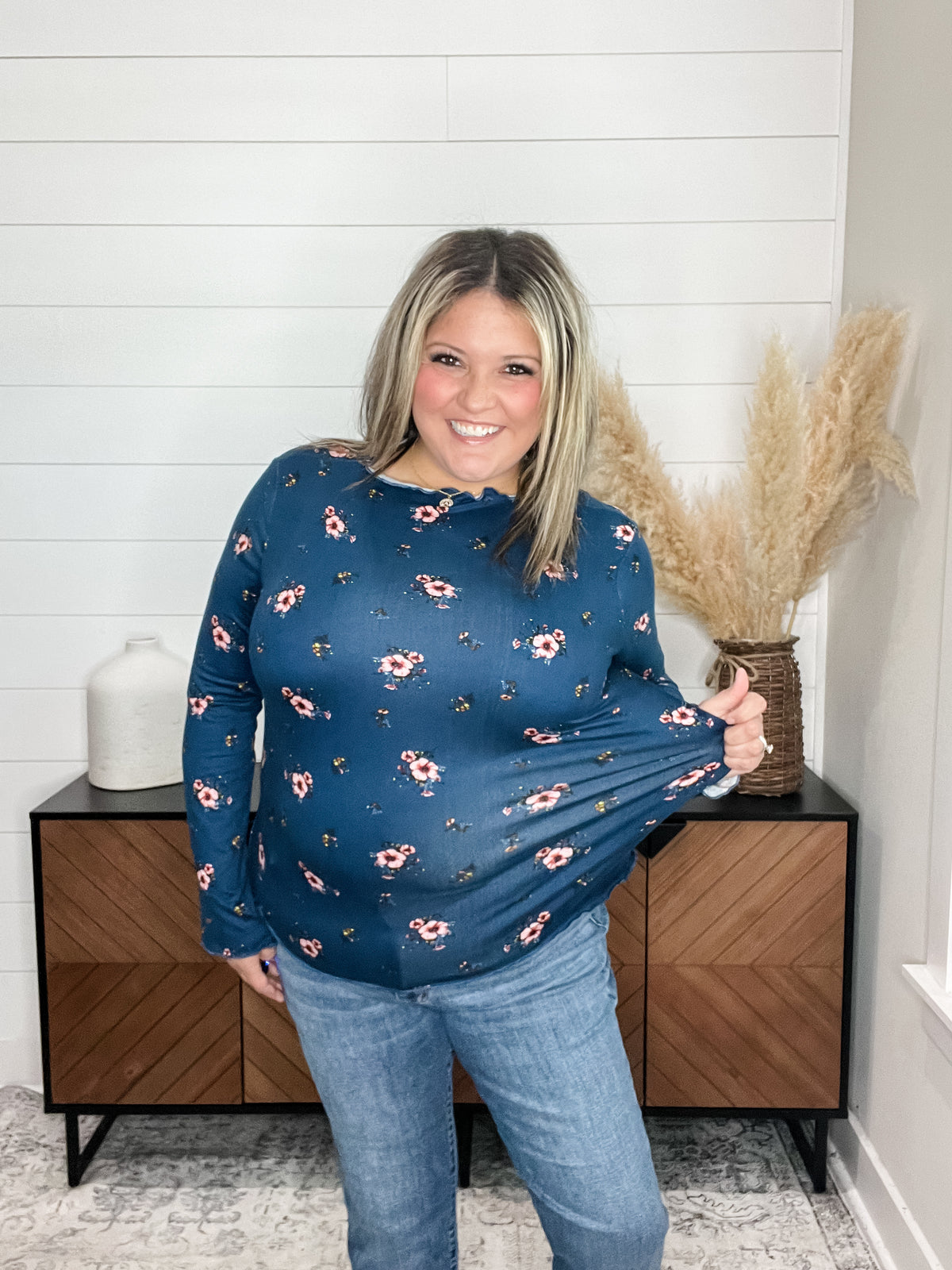 "Right Way" Navy Floral Long Sleeve Top