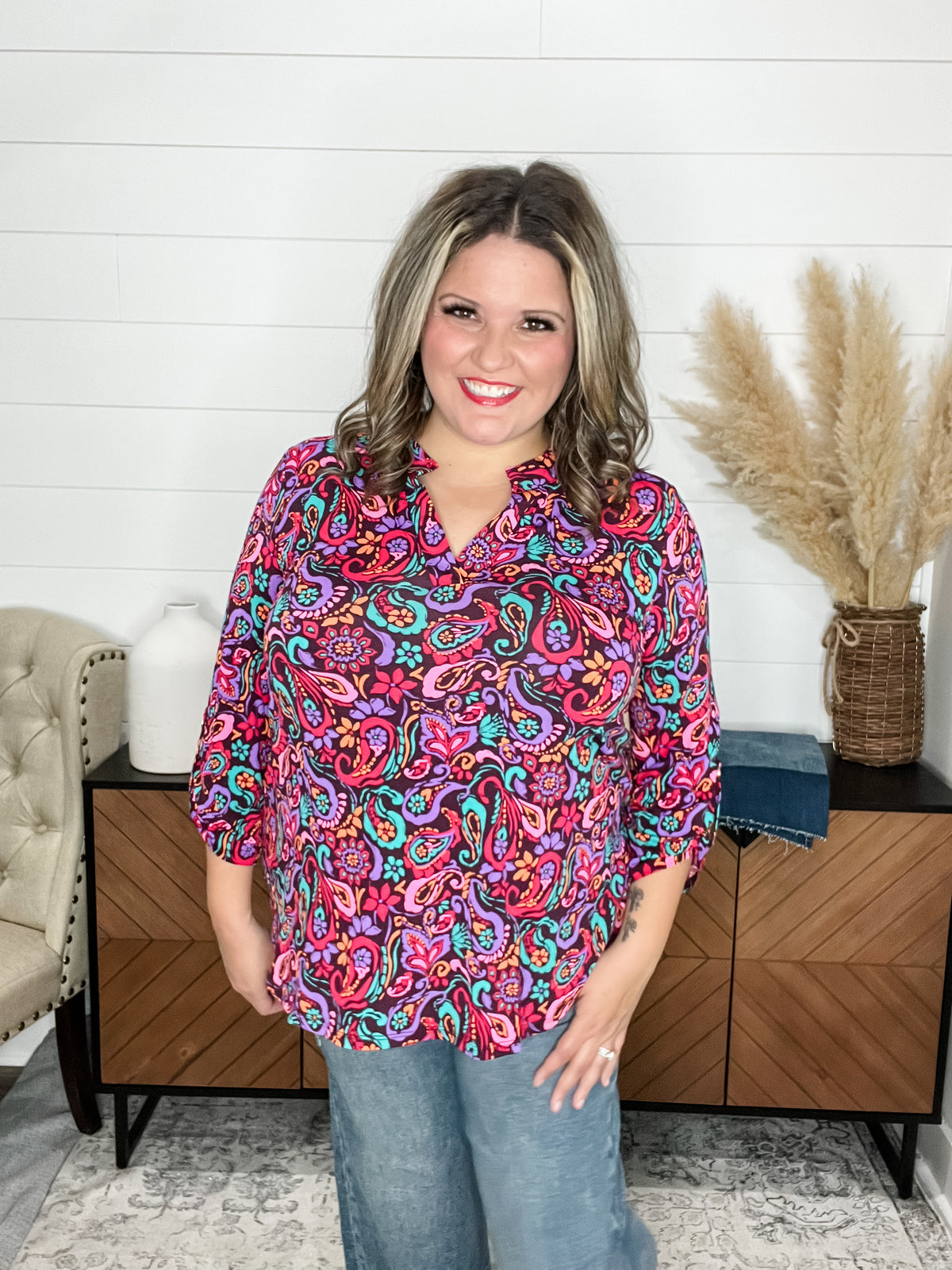 Dear Scarlett "Kingfisher" 3/4 Sleeve Split Neck