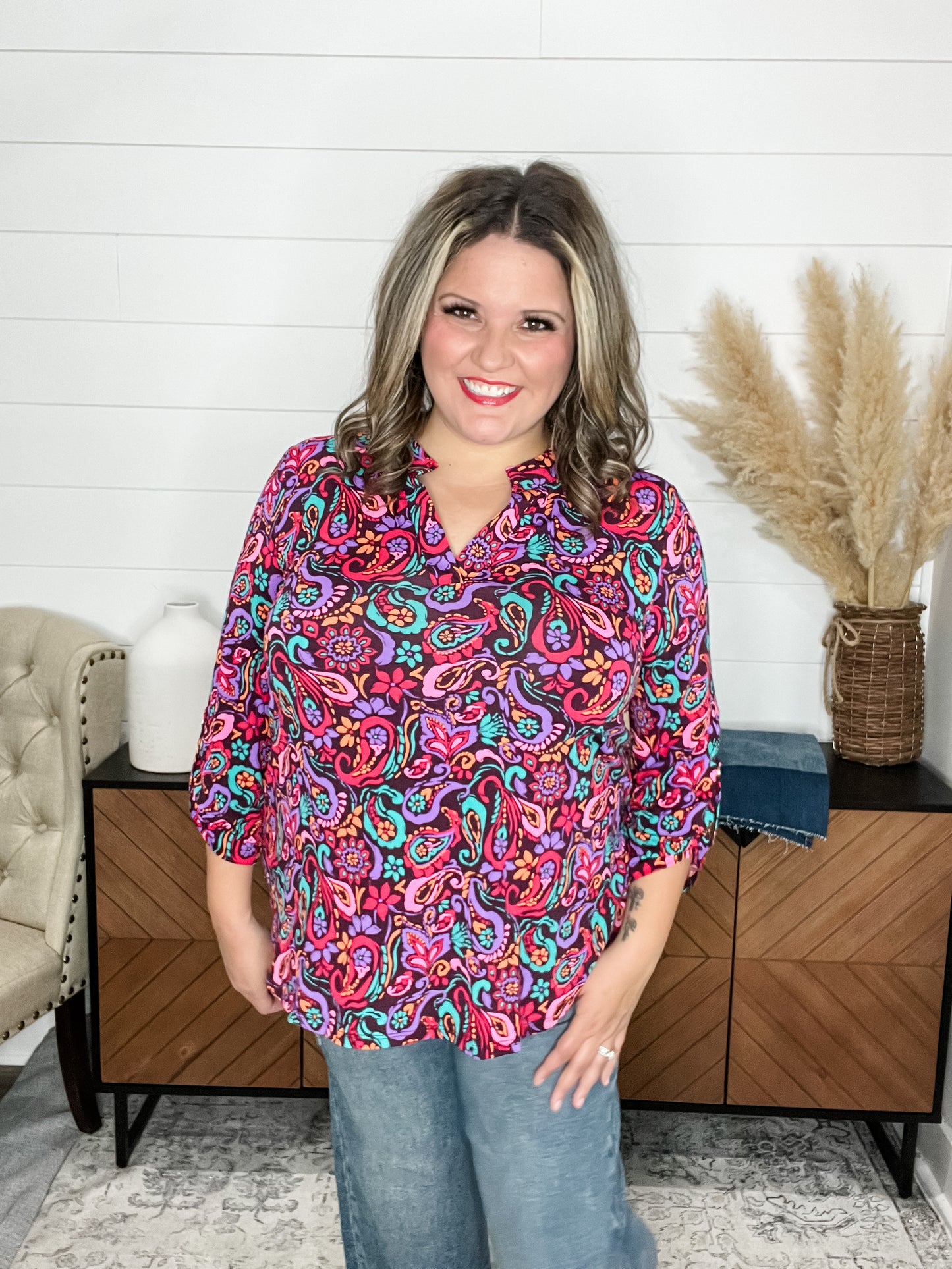 "Kingfisher" 3/4 Sleeve Split Neck