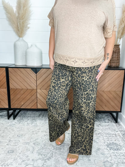 Judy Blue Leopard Wide Leg Jeans