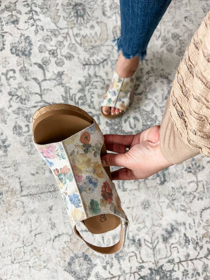 Corkys "Carley" Wedge Sandal (Putty Washed Flower)