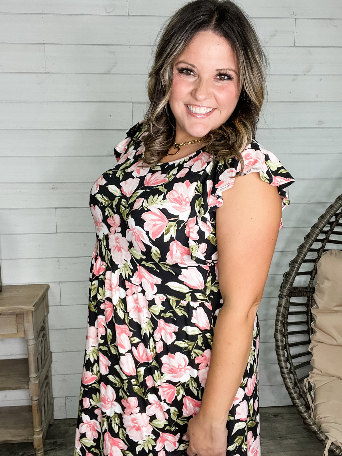 "Uptempo" Flutter Sleeve Midi Dress with Pockets