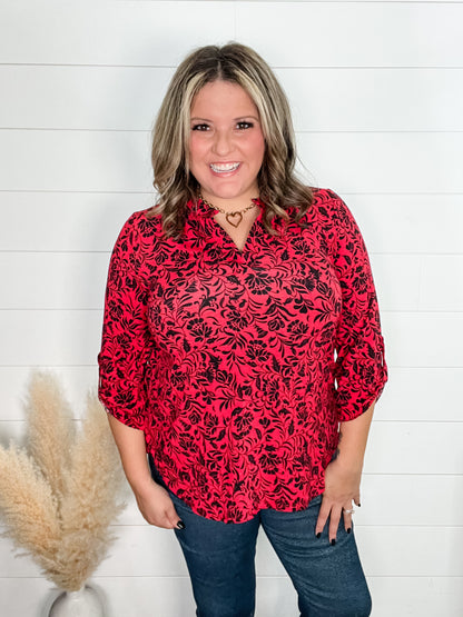 "Cardinal" 3/4 Sleeve Split Neck