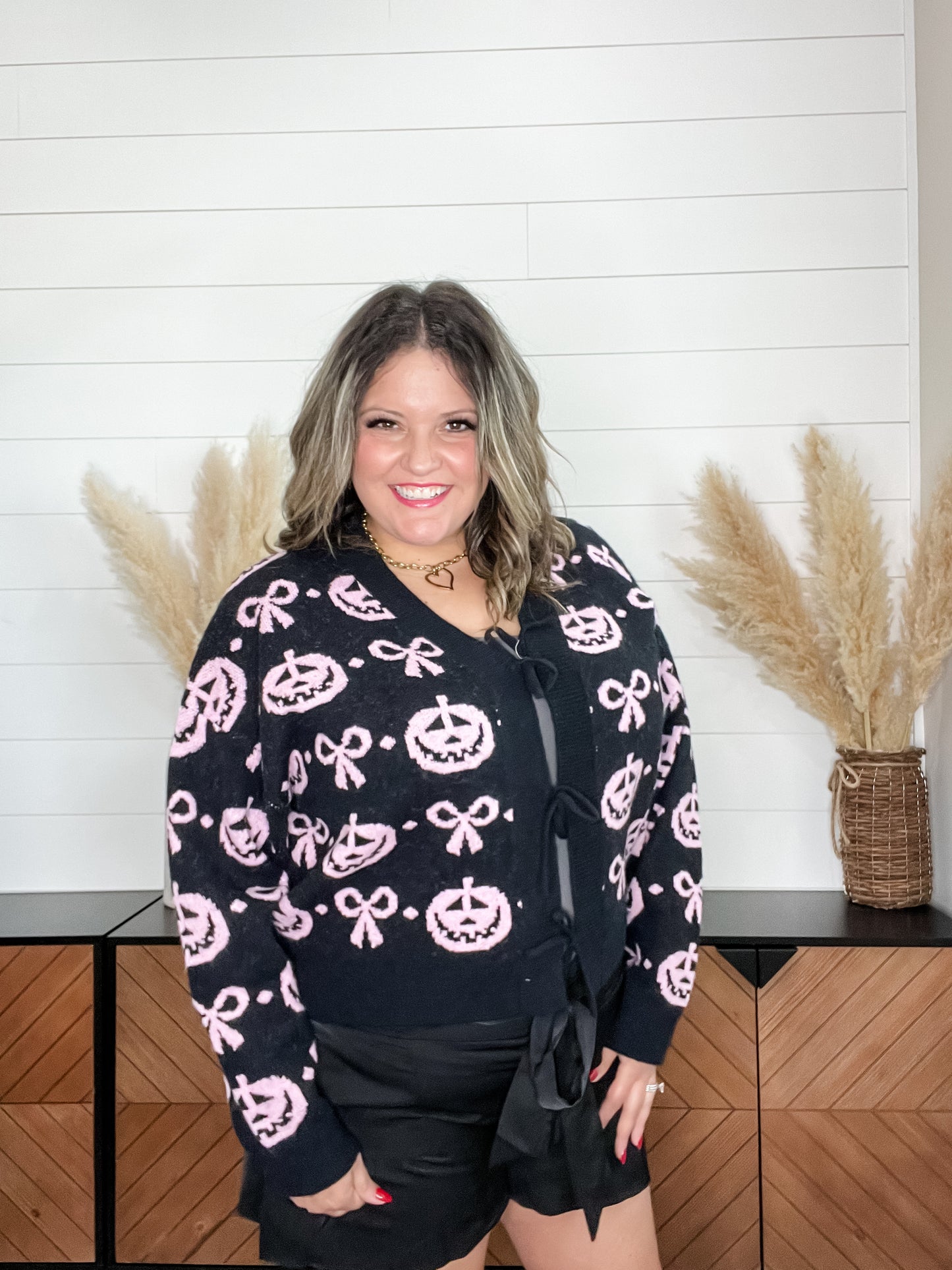 Jack O Lantern and Bow Front Tie Cardigan