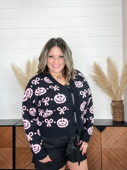 Jack O Lantern and Bow Front Tie Cardigan