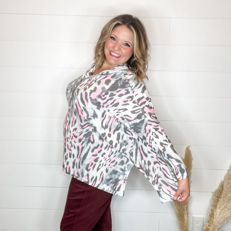 "By The Tail" Animal Print Hoodie with Side Slits