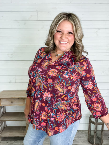 "Audra" 3/4 Sleeve Split Neck