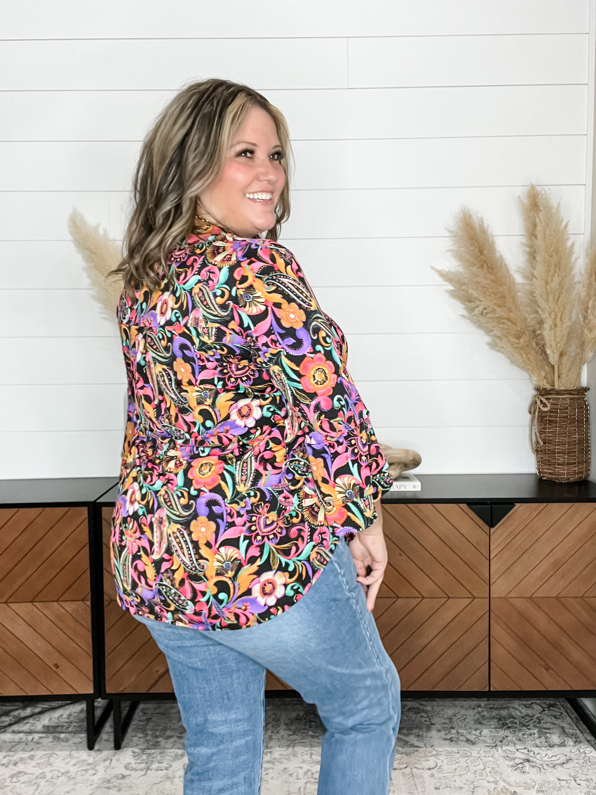 Dear Scarlett "Iridium" Tiered Bell Sleeve Split Neck