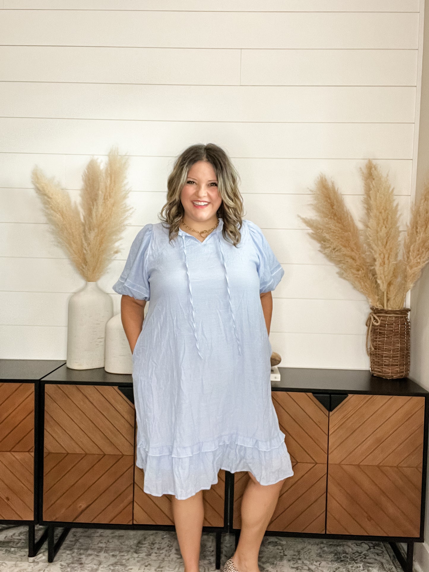 "Cupie" Bubble Sleeve Midi Dress