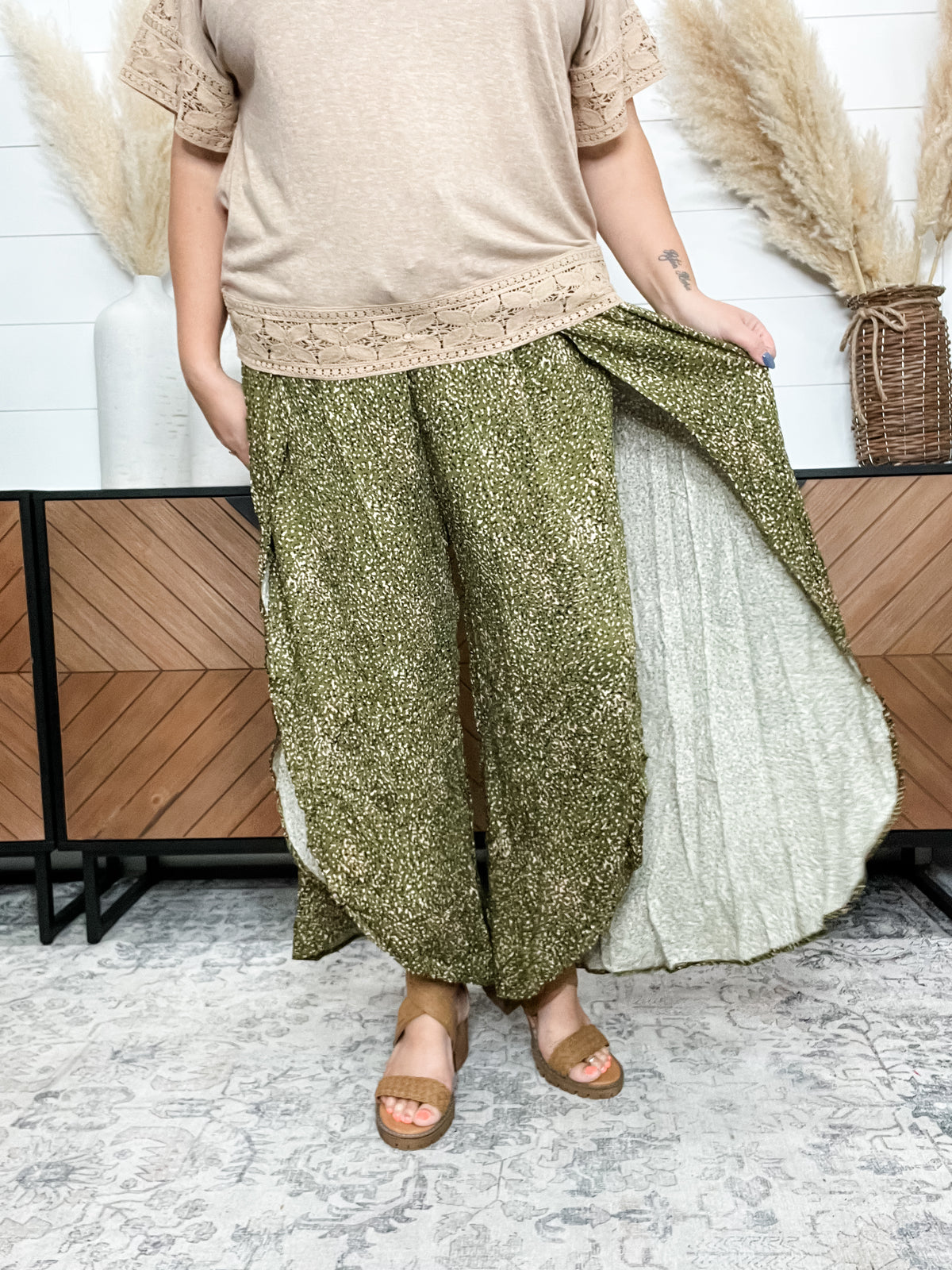 "Topeka" Casual Wide Leg Side Slit  Pants