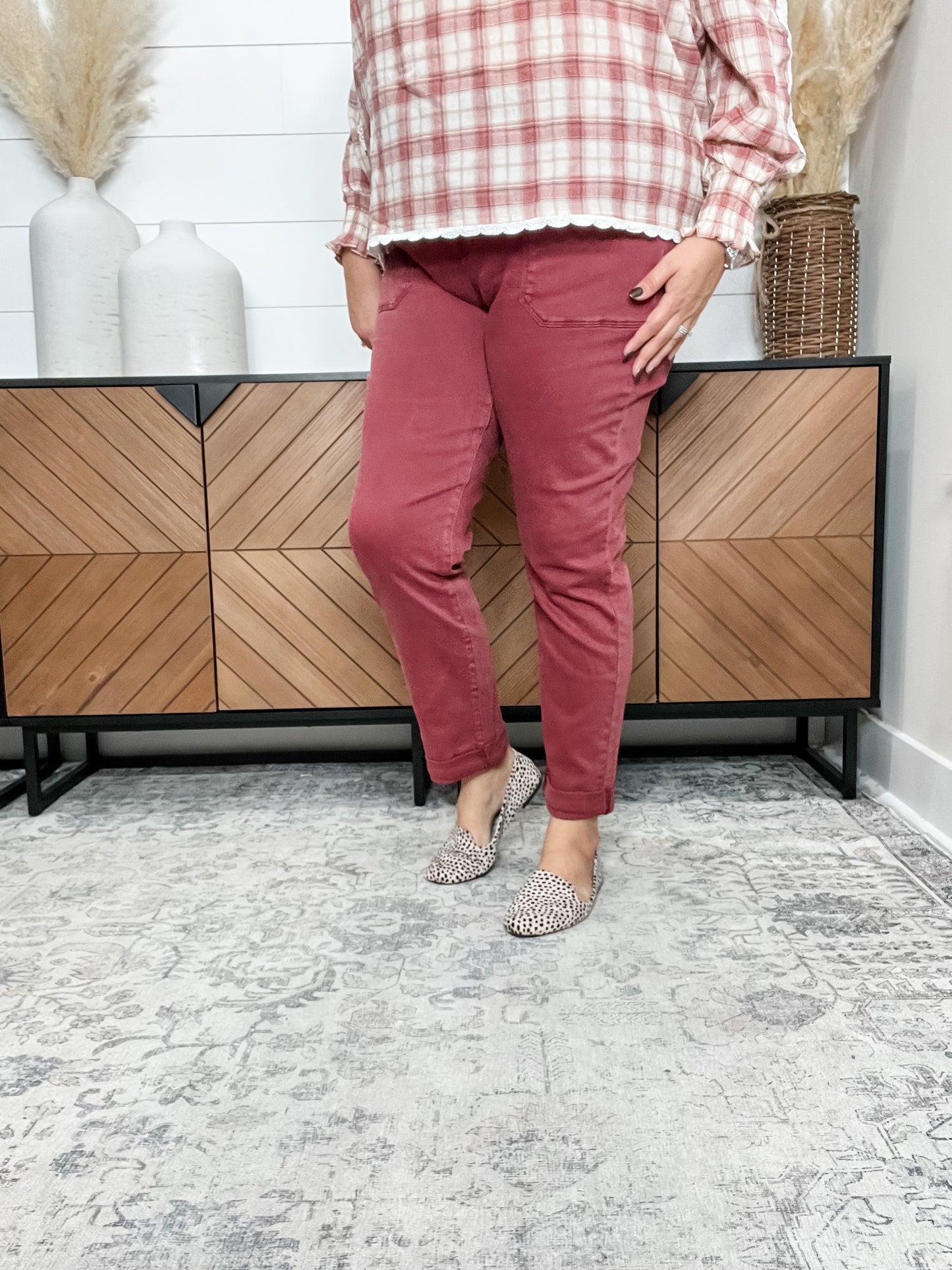Judy Blue Aurora Burgundy Cuffed Weekender