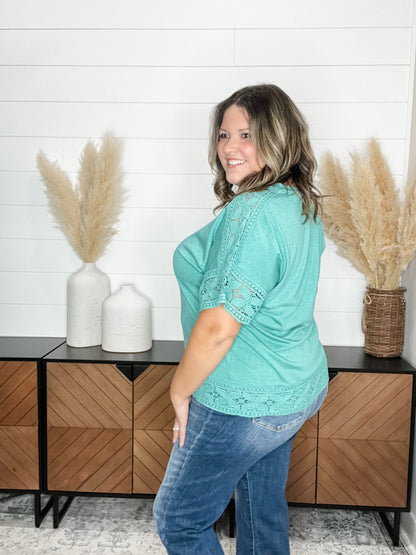 "Almost" Short Sleeve Boxy Tee with Trim Detail (Jade)