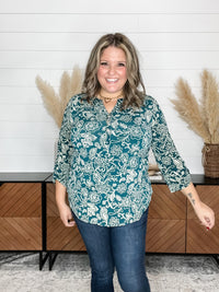 Dear Scarlett "Wilderness" 3/4 Sleeve Button Front Lizzy Luxe
