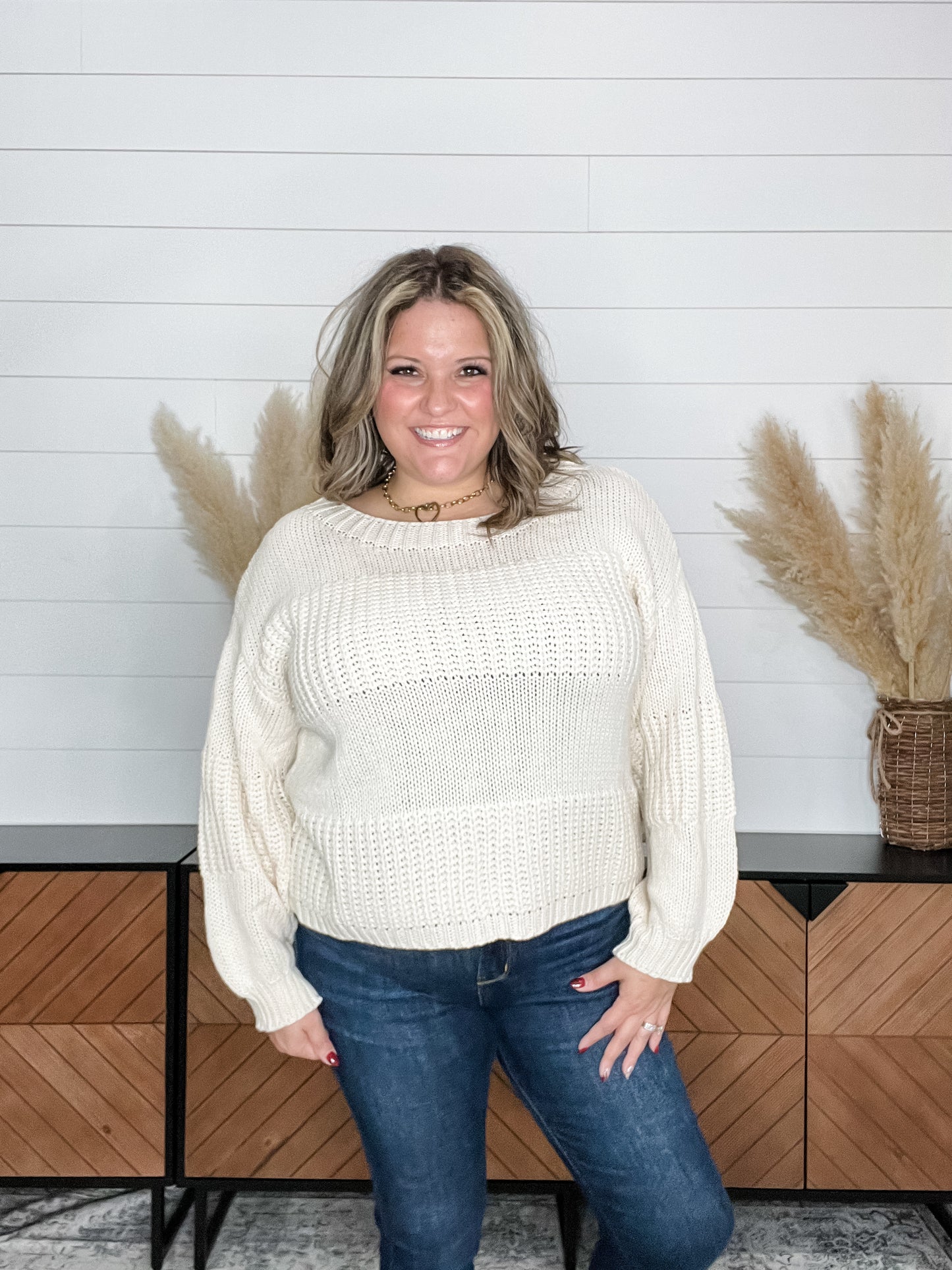 "Gomez" Cropped Balloon Sleeve Sweater