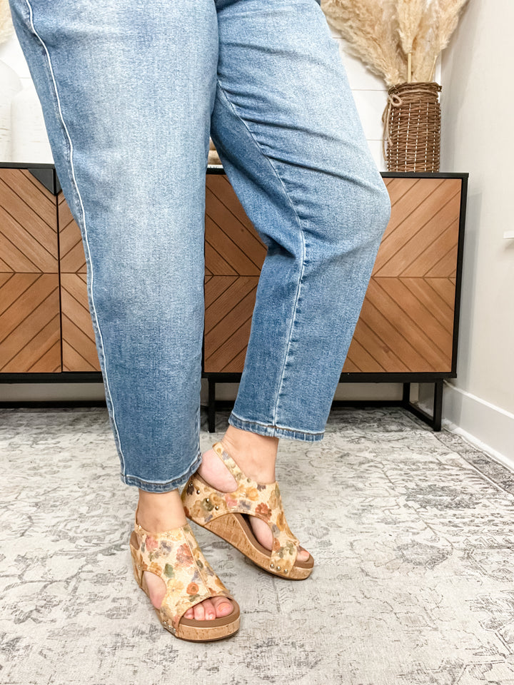 Corkys "Carley" Wedge Sandal (Camel Washed Flower)