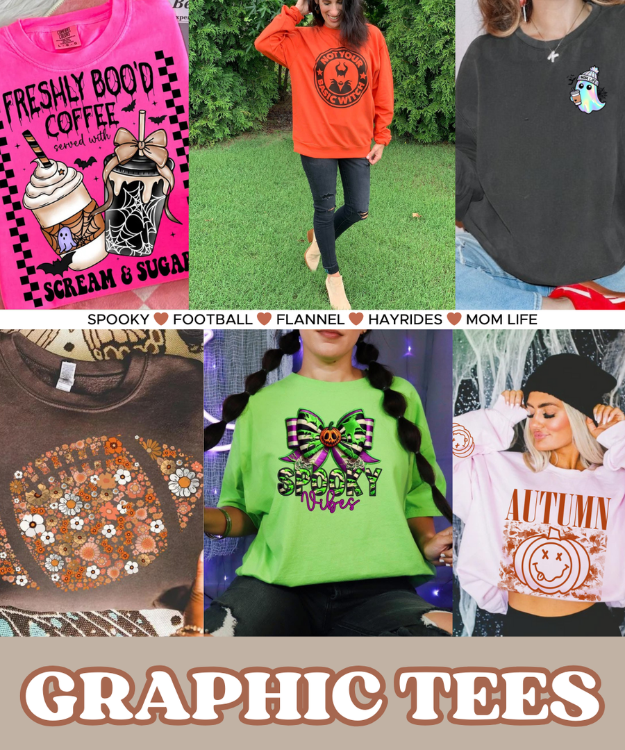 Fall Graphic tees, flannels, pumpkins, halloween