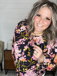"Speak Up" Floral Long Sleeve Peassant Style with Front Tie
