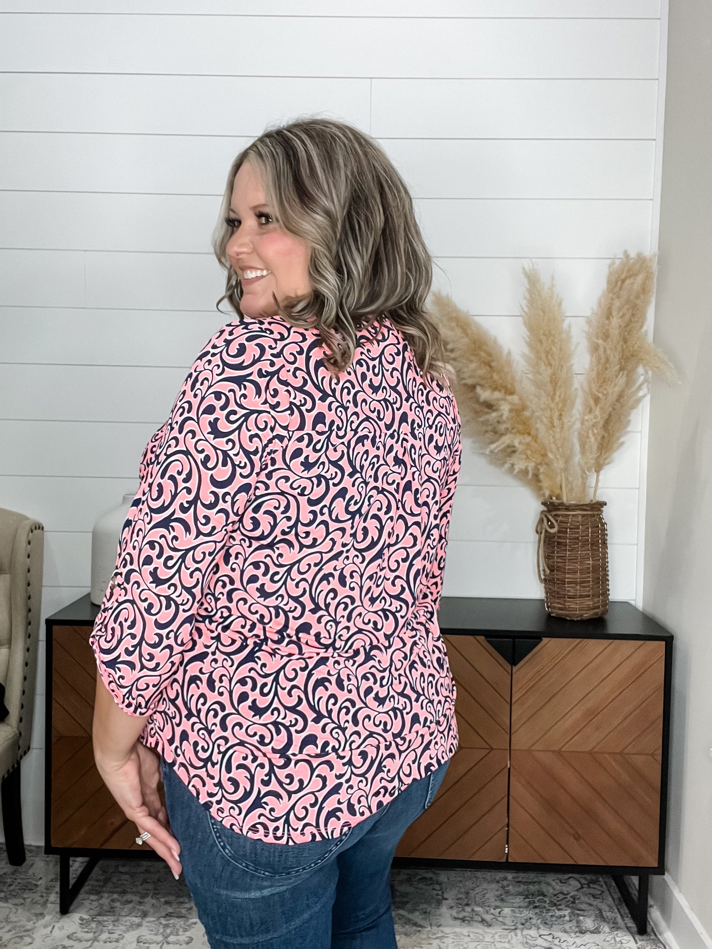 "Pixie Stick" Dear Scarlett 3/4 Sleeve Split Neck
