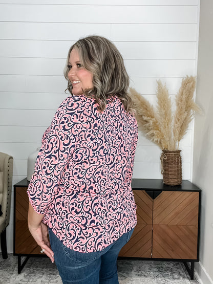 "Pixie Stick" Dear Scarlett 3/4 Sleeve Split Neck