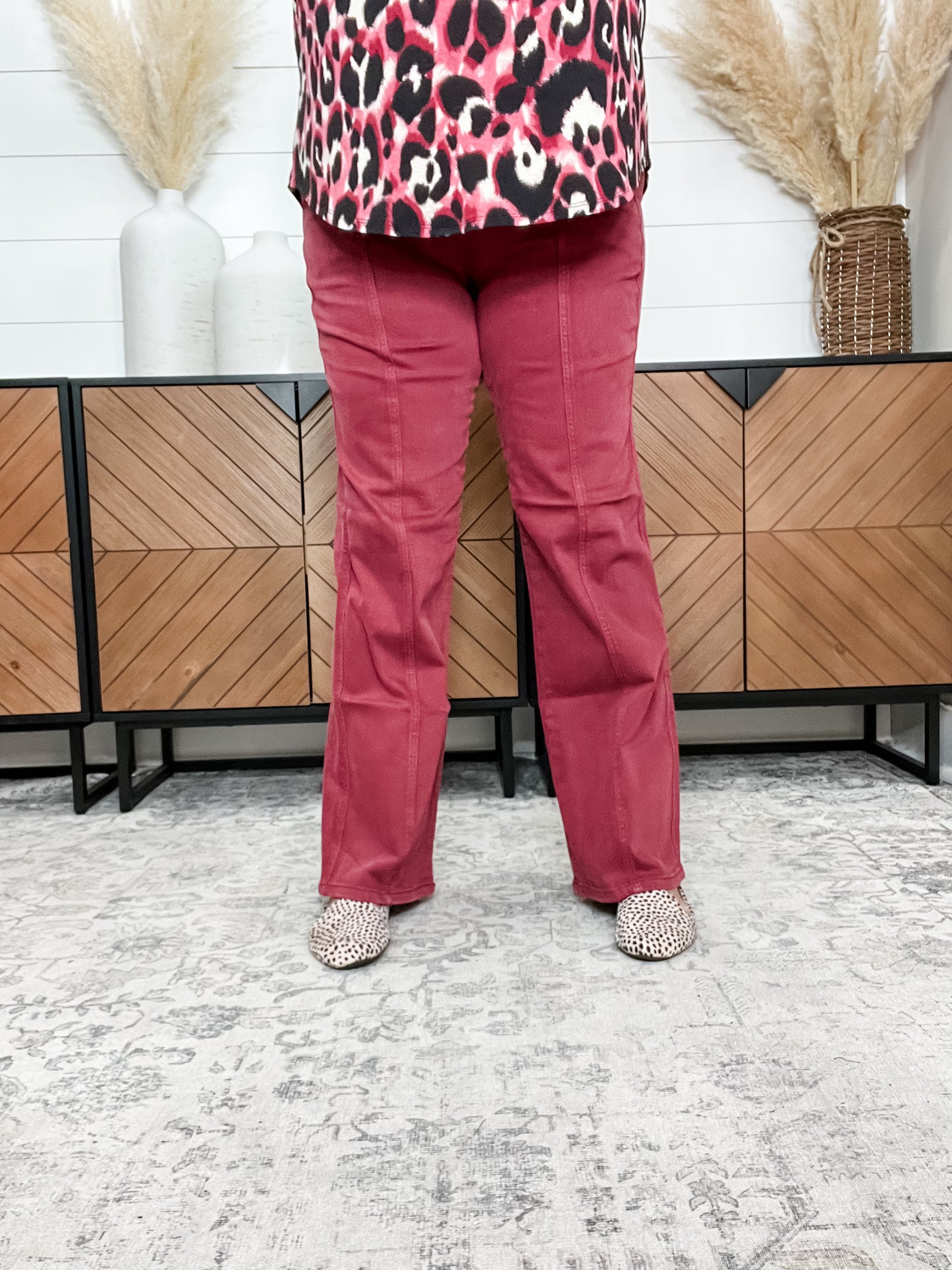 Judy Blue Burgundy Front Seam Straight Leg Jeans